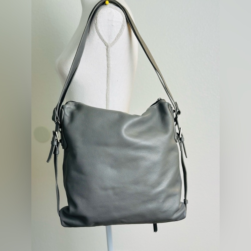 Botkier Gray Pebbled Leather Chelsea Convertible Hobo Backpack or Shoulder Bag - Picture 4 of 12